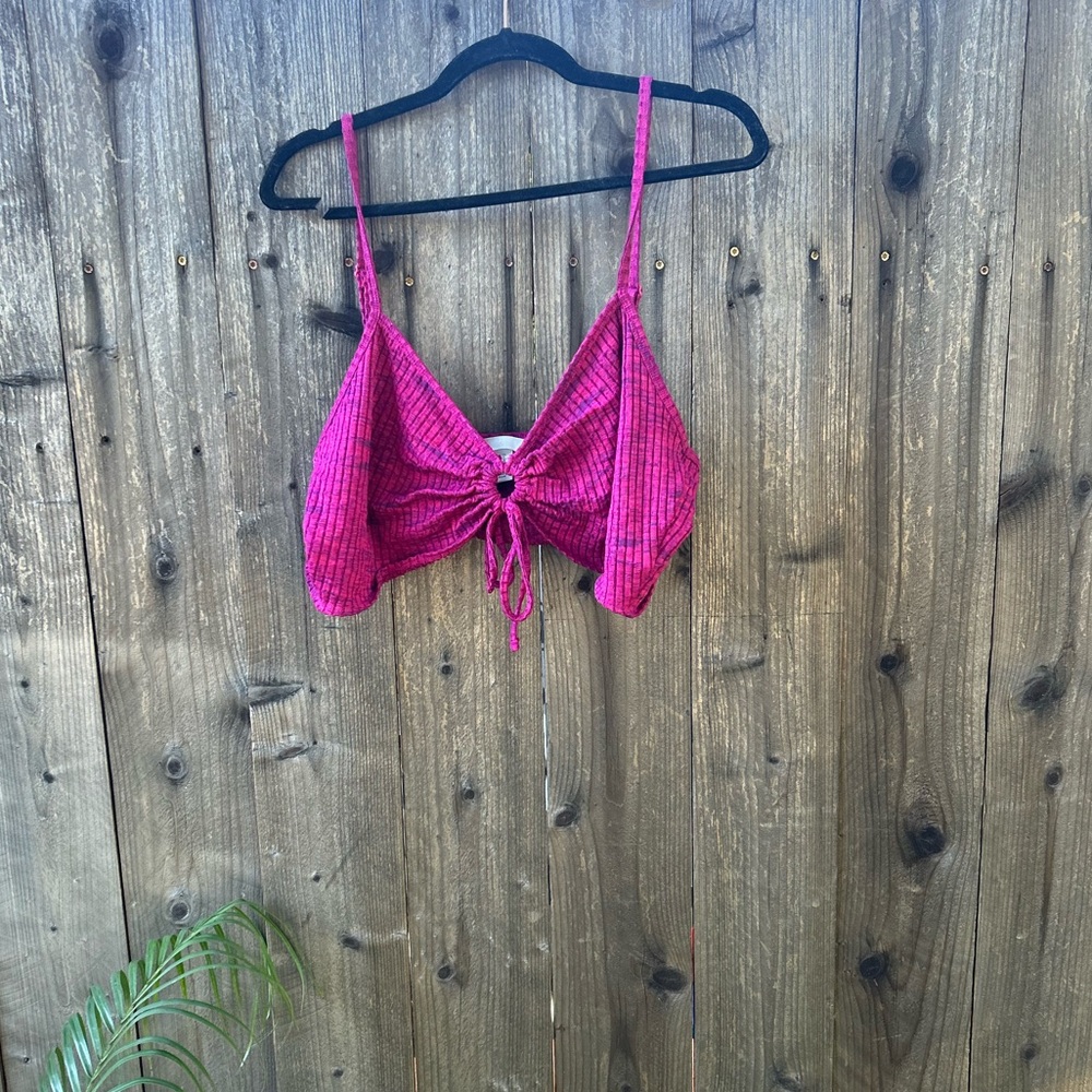 H&M Pink Ribbed Drawstring Crop Top | Adjustable Front (XXL)
